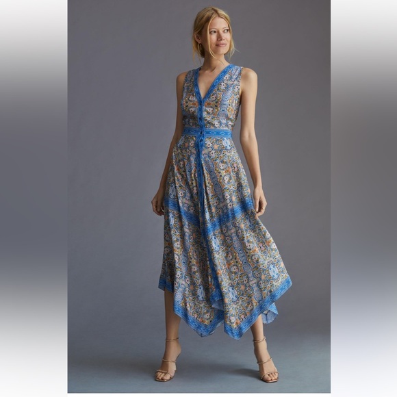 Shoshanna Atlas Hanky-Hem (Cornflower Multi) Midi Dress size 6 - Picture 5 of 5